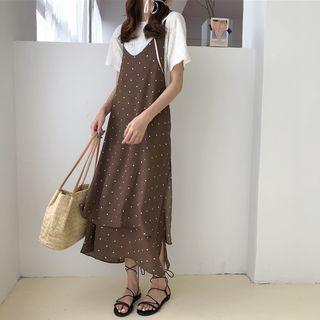 Short-sleeve T-shirt / Strappy A-line Midi Dress