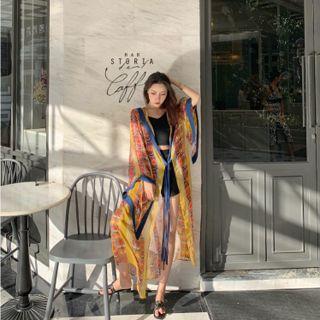 Hooded Lace-up Long Light Jacket Yellow - One Size