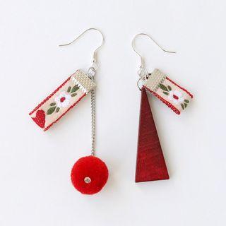 Non-matching Embroidered Drop Earring