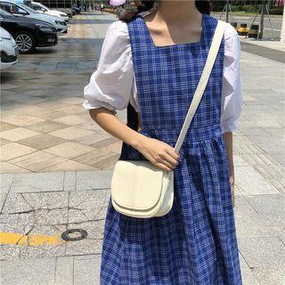 Plaid Midi A-line Pinafore Dress As Shown In Figure - One Size