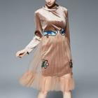 Set: Long-sleeve Velvet Dress + Tulle Skirt