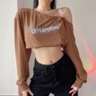Cold-shoulder Chained Lettering Sweatshirt
