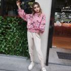 Set: Mock Neck Floral Beaded Pullover + Harem Pants