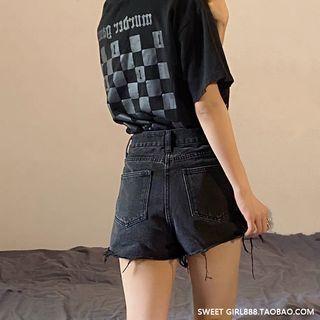 High-waist Washed Ribbed Wide Leg Shorts