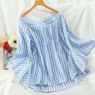 Off-shoulder Striped Blouse Blue - One Size
