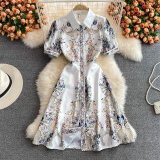 Short Sleeve Single Breasted Print Shirtdress
