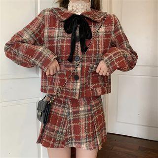Plaid Single-breasted Jacket / Mini A-line Skirt