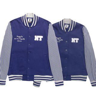 Applique Striped Couple Baseball Jacket