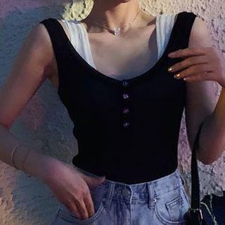 Mock Two-piece Half-button Tank Top