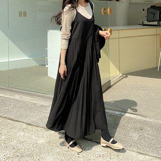 Plus Size Pleated Maxi Overall Dress