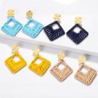 Straw Woven Square Dangle Earring