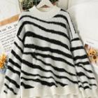 Zebra-print Mock-neck Sweater White - One Size