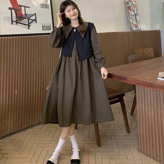 Wide Collar Midi Shirt Dress / Vest