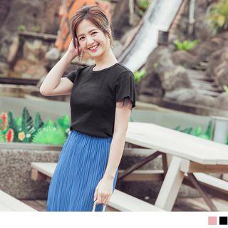 Short-sleeve Mesh-panel Plain Top