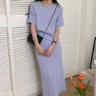 Set: Short-sleeve Crew Neck Top + Midi Pencil Skirt