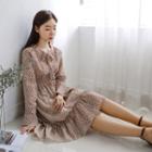 Tie-neck Gathered-waist Chiffon Dress