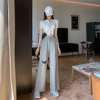 Short-sleeve Top / Cutout Wide-leg Pants