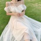 Cold Shoulder Mesh Midi A-line Dress