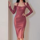 Halter-neck Slit Midi Bodycon Dress