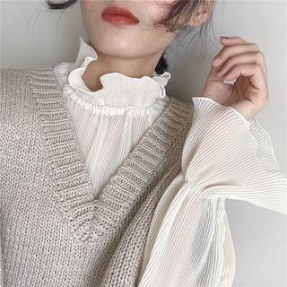 Frill Neck Blouse / Knit Vest