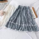 Lace-trim Jacquard A-line Skirt