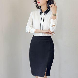 Color Block Shirt / Pencil Skirt / Set
