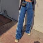 Piped Slit-side Wide-leg Jeans
