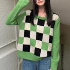 Check Sweater Green & White - One Size