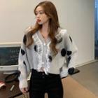Dotted Lace Trim Cropped Cardigan Black Dotted - White - One Size