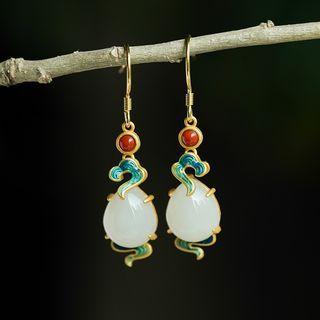 Enamel Faux Gemstone Drop Earring 1 Pair - Red & Blue & White - One Size