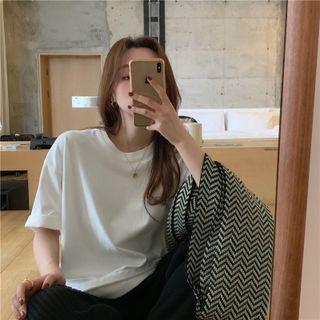 Short-sleeve Plain Loose-fit T-shirt White - One Size