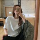 Short-sleeve Plain Loose-fit T-shirt White - One Size
