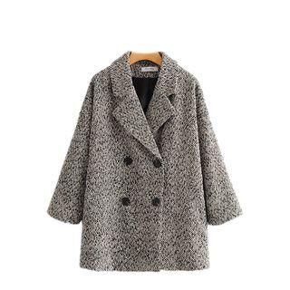 Herringbone Pattern Double-breasted Coat
