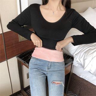 Plain Fleeced Long-sleeve Top