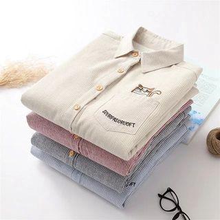 Cat Embroidered Pinstripe Shirt