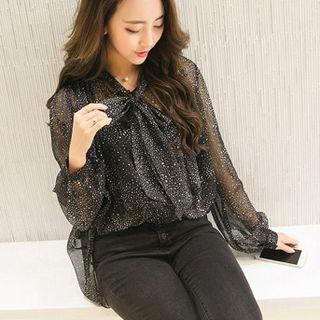 Dotted Tie-neck Chiffon Blouse