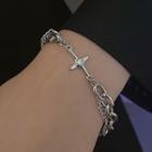 Cross Chained Layered Alloy Bracelet Bracelet - Silver - One Size