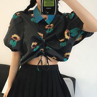 Short-sleeve Sunflower Print Blouse