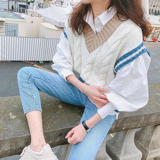 V-neck Ringer Cable-knit Vest