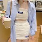 Plain Shirt / Lettering Tube Top / Mini Skirt / Set