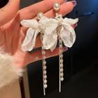 Bow Mesh Faux Pearl Fringed Earring 1 Pair - Bow - White - One Size
