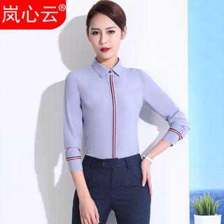 Striped Long-sleeve Dress Shirt / + Pinstriped Skirt