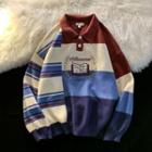 Color Block Embroidered Polo Sweater White & Blue - One Size
