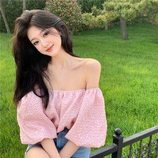 Off-shoulder Cropped Blouse Pink - One Size