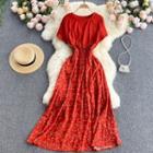 Round-neck Short-sleeve Panel Floral Dress