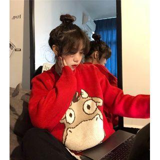 Cow Print Round-neck Knit Sweater