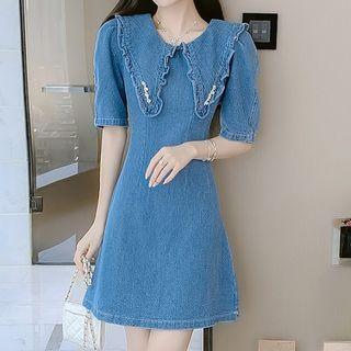Short-sleeve Collar Denim Mini Sheath Dress