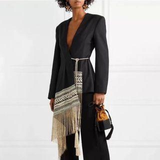 Embroidered Tie-waist Fringed Asymmetrical Jacket