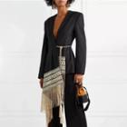 Embroidered Tie-waist Fringed Asymmetrical Jacket