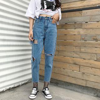 Regular-fit Distressed Cropped Jeans